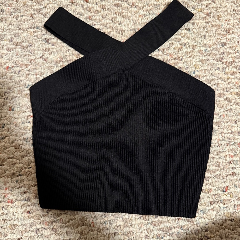 Aritzia Sculpt Knit Criss Cross Cropped Black Tank- Size Small - Picture 4 of 8